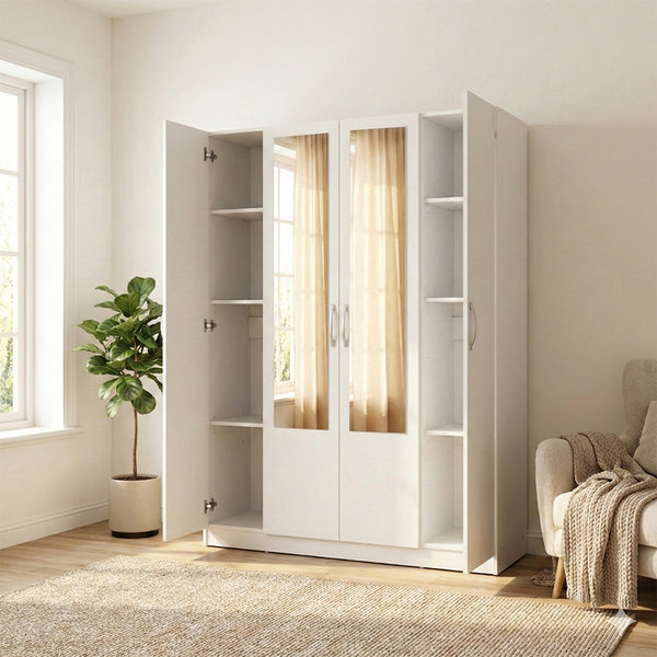 ALLEN PLUS 4 DOOR WARDROBE WITH MIRROR WHITE