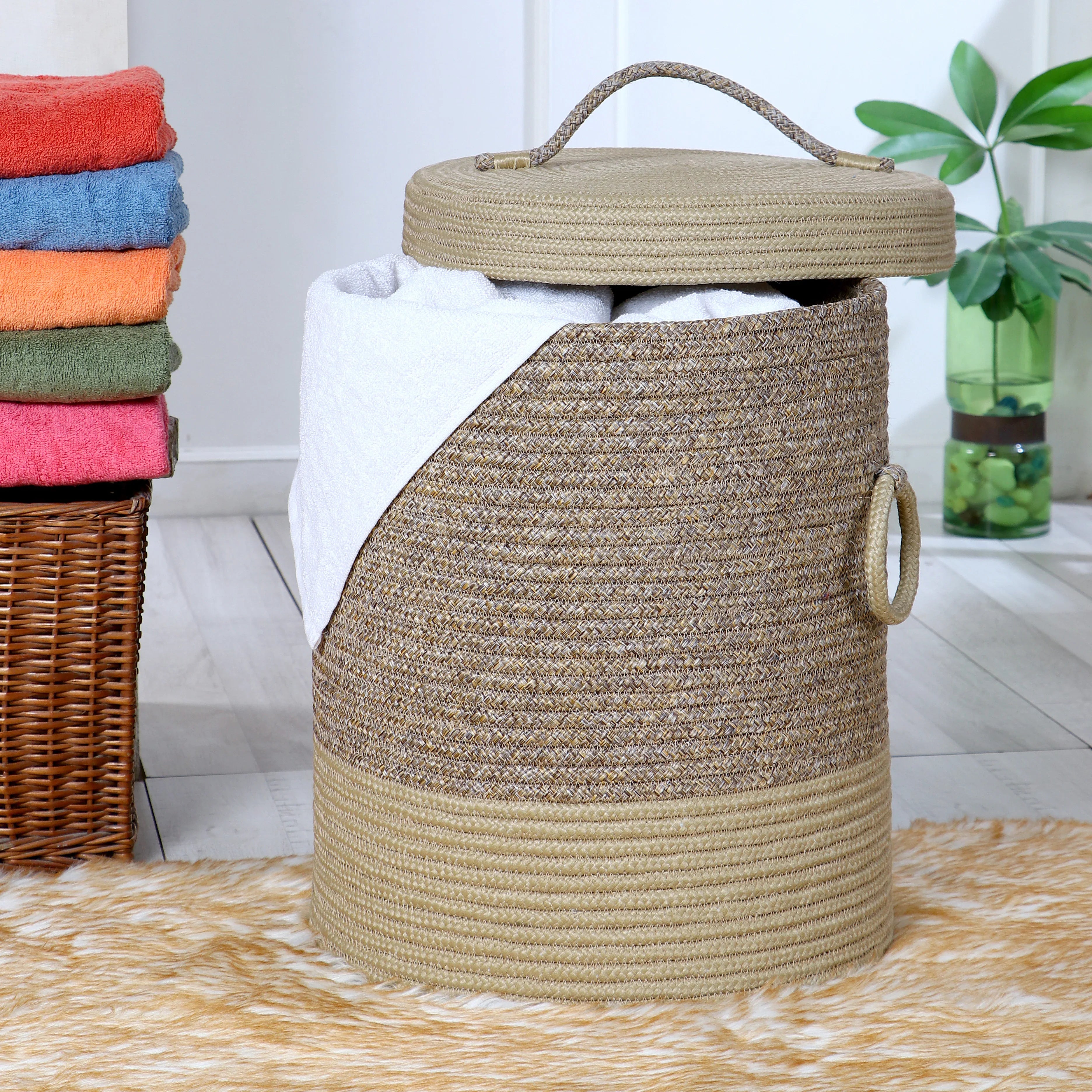 Kenso Polypropylene Laundry Basket in Beige Colour by Living