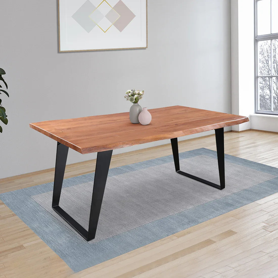 Arduous Acacia Wood Six Seater Dining Table in Natural Colour