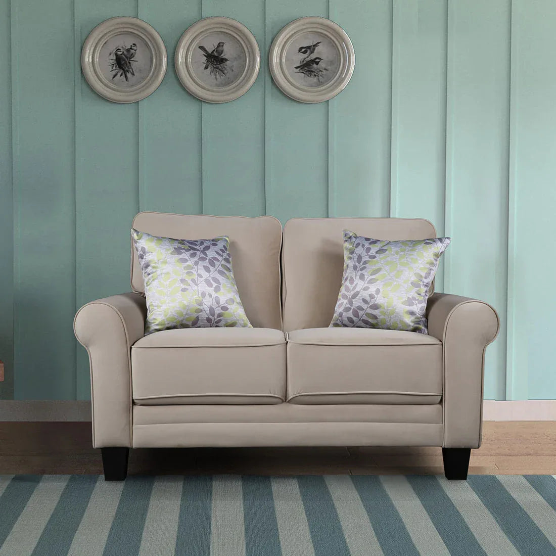 Claire Velvet Two Seater Sofa in Beige Colour