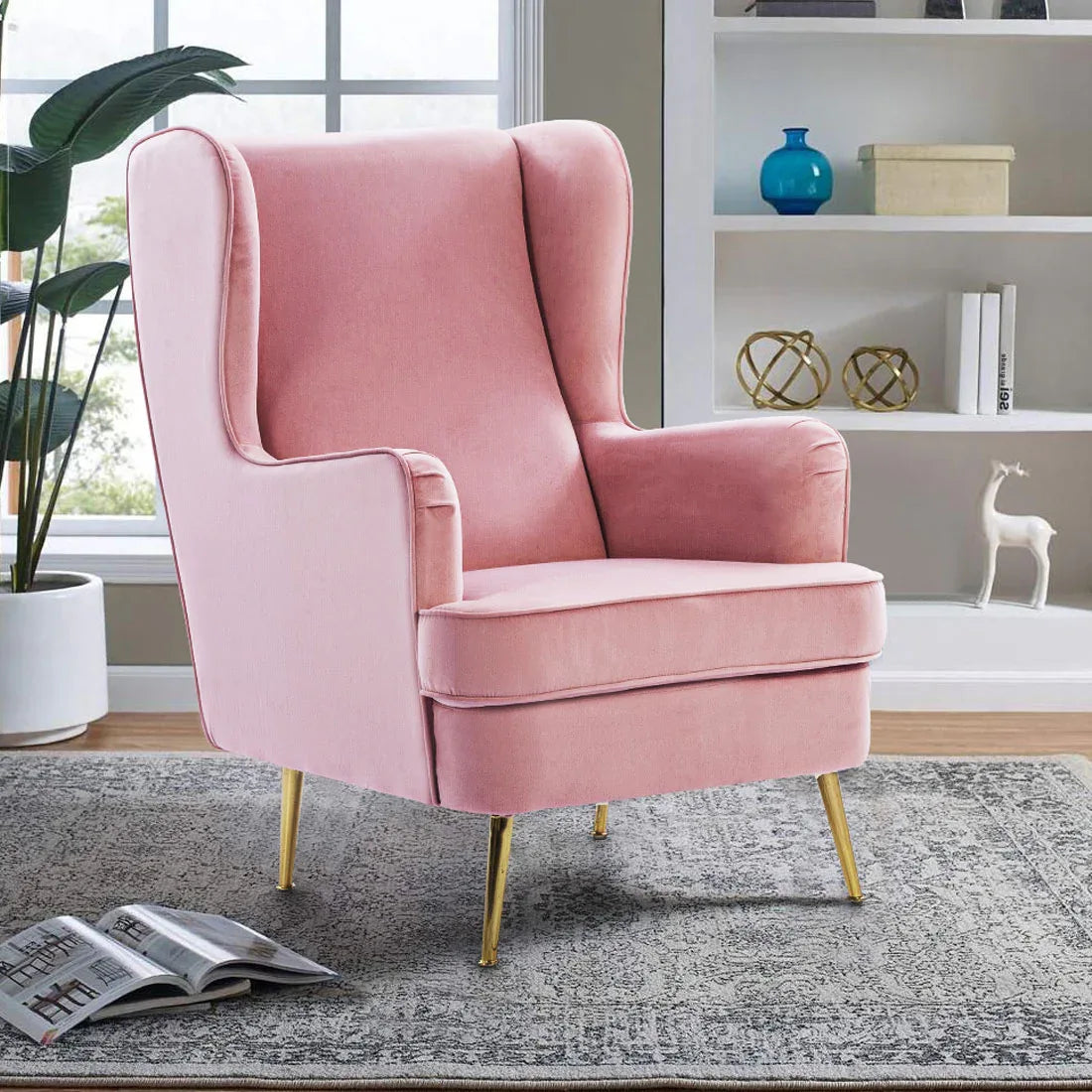Curved Velvet Accent Chair Pink Charm Velvet Arm Chair In Blush