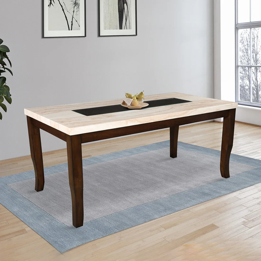 Nexus Marble Finish Six Seater Dining Table in Antique Cherry Colour