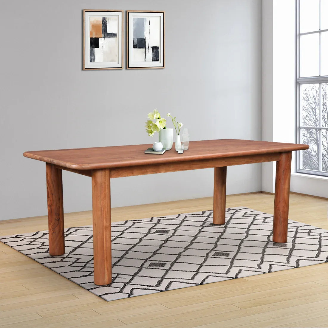 Haruki Acacia Wood Six Seater Dining Table in Teak Colour – HomeTown