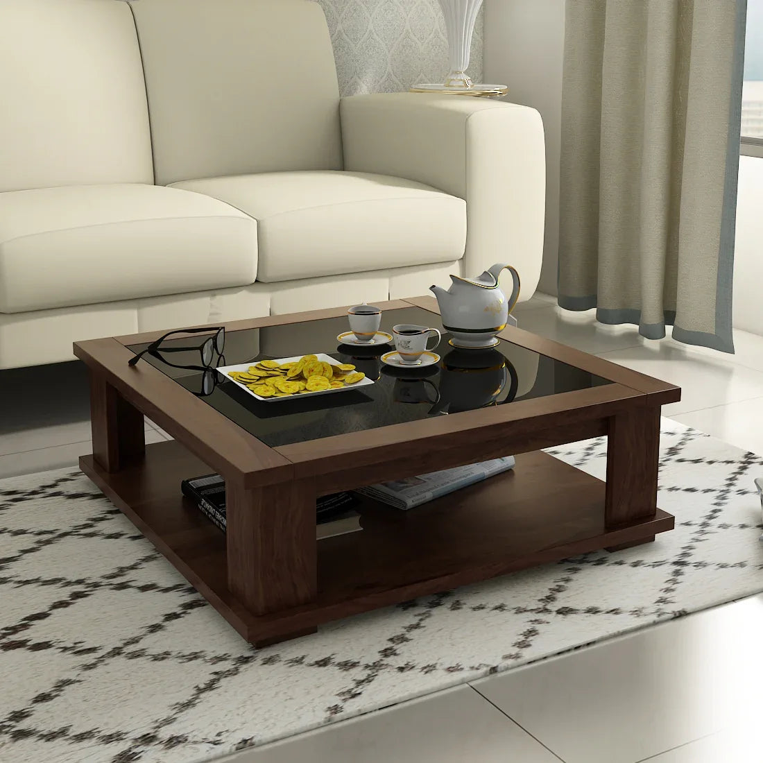 Antwerp Center Table With Glass in Sheesham Colour