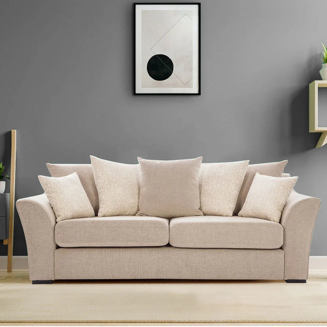 Perth Fabric Three Seater Sofa in Beige Colour