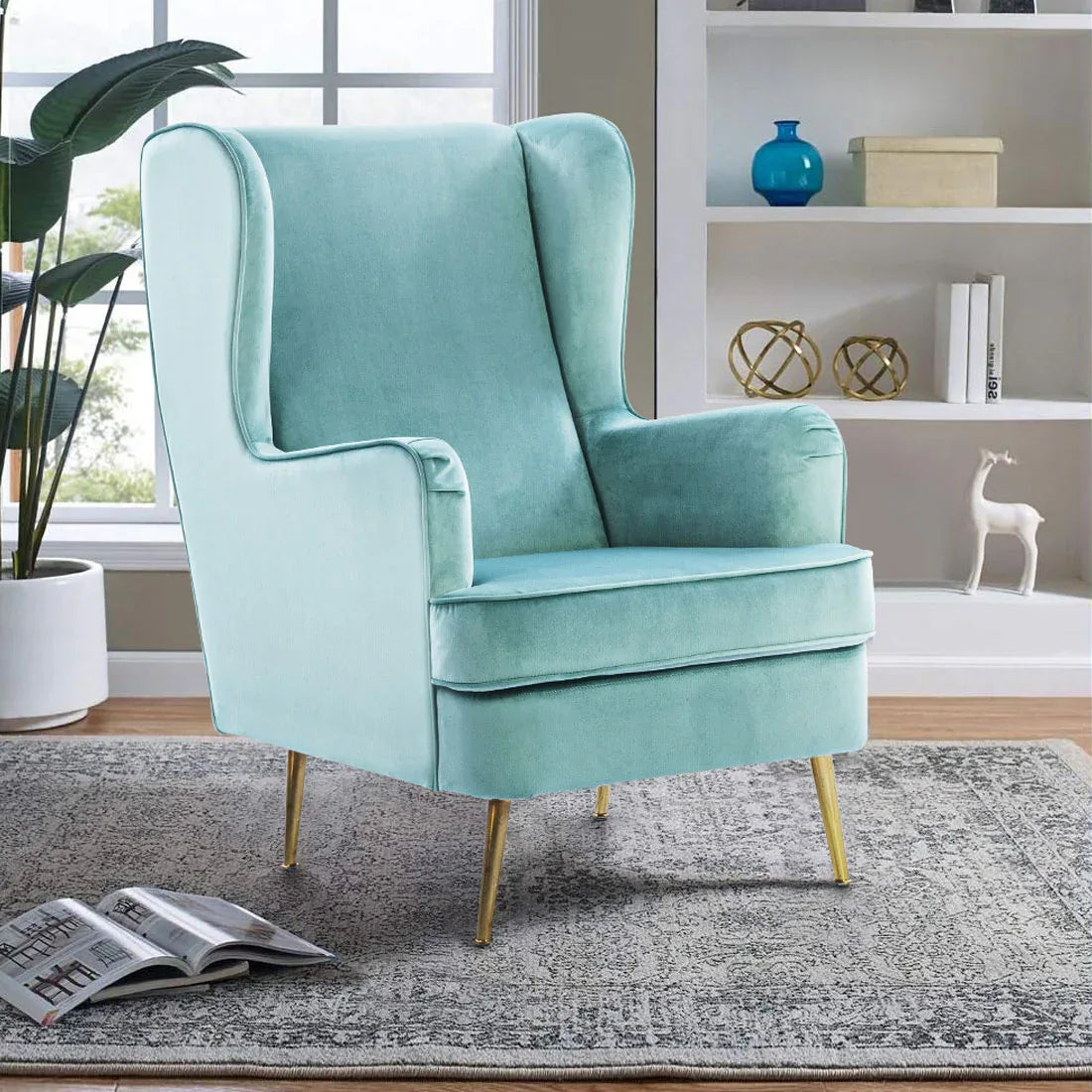 Charm Velvet Arm Chair in Teal Colour - Main Image