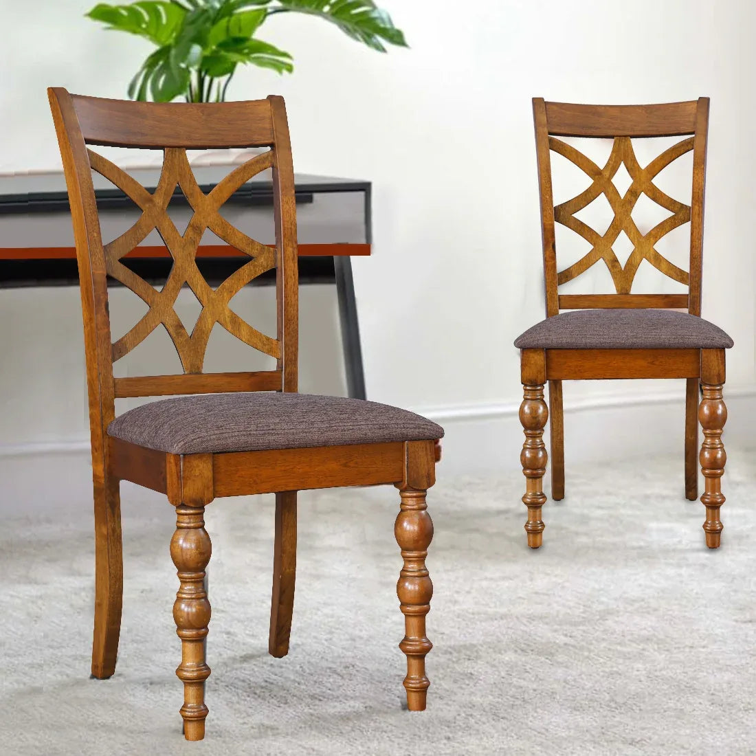 Tobago Solidwood Dining Chair Set of in Antique Walnut Colour
