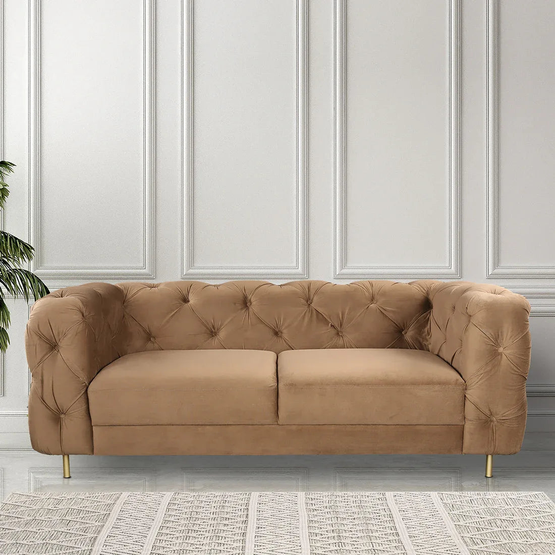 Bellrose Velvet Fabric Two Seater Sofa in Brown Colour