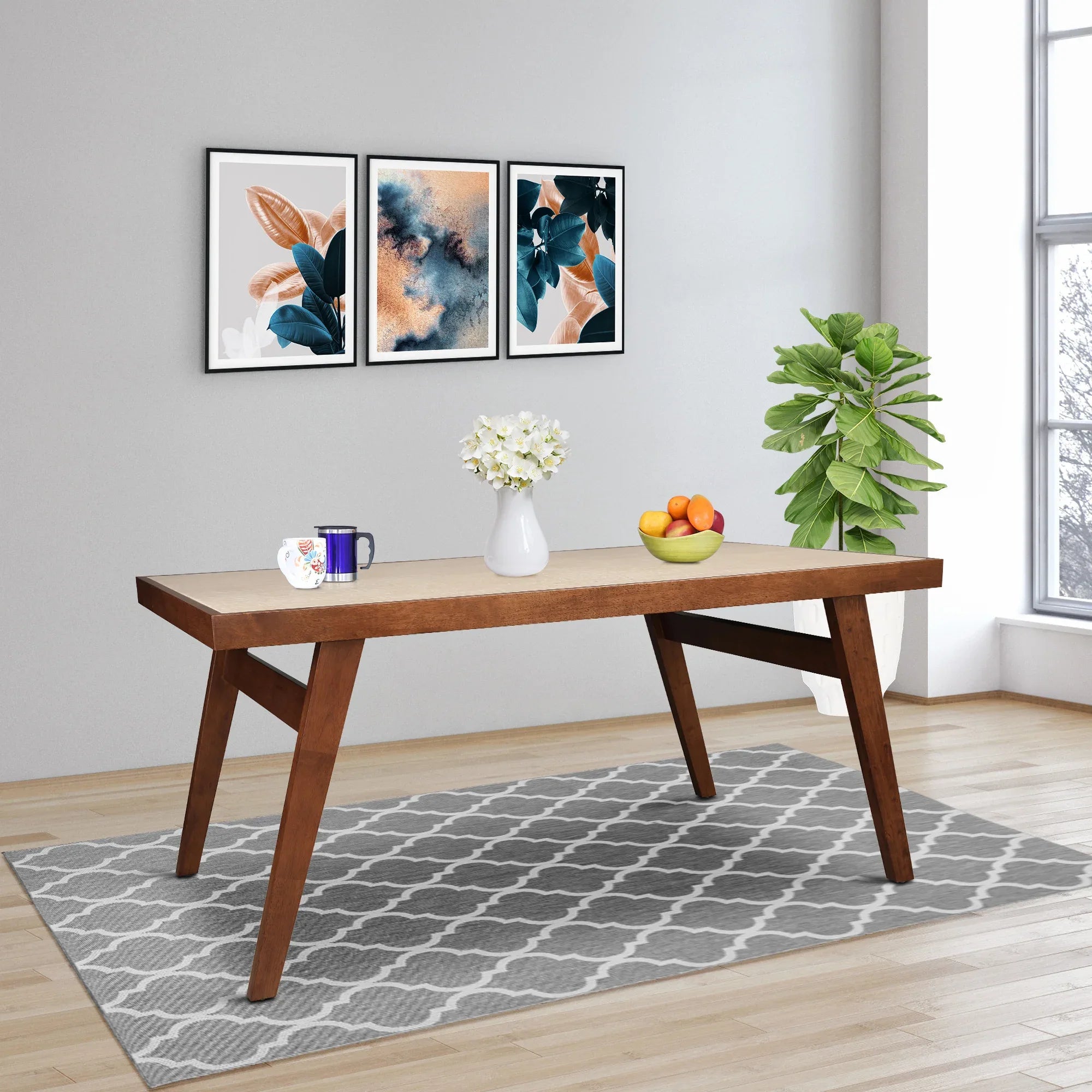 Jensen Marble Finish Six Seater Dining Table in Walnut Colour