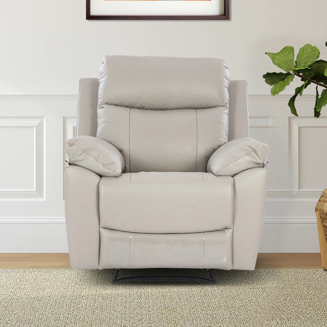Quantum Half Leather Single Seater Recliner in Light Grey Colour