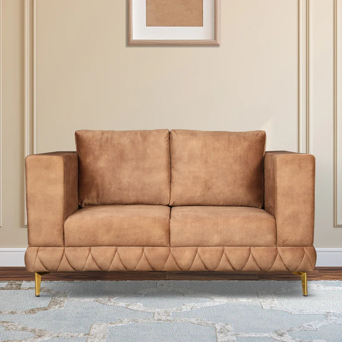 Plume Velvet Fabric Two Seater Sofa in Brown Colour – HomeTown