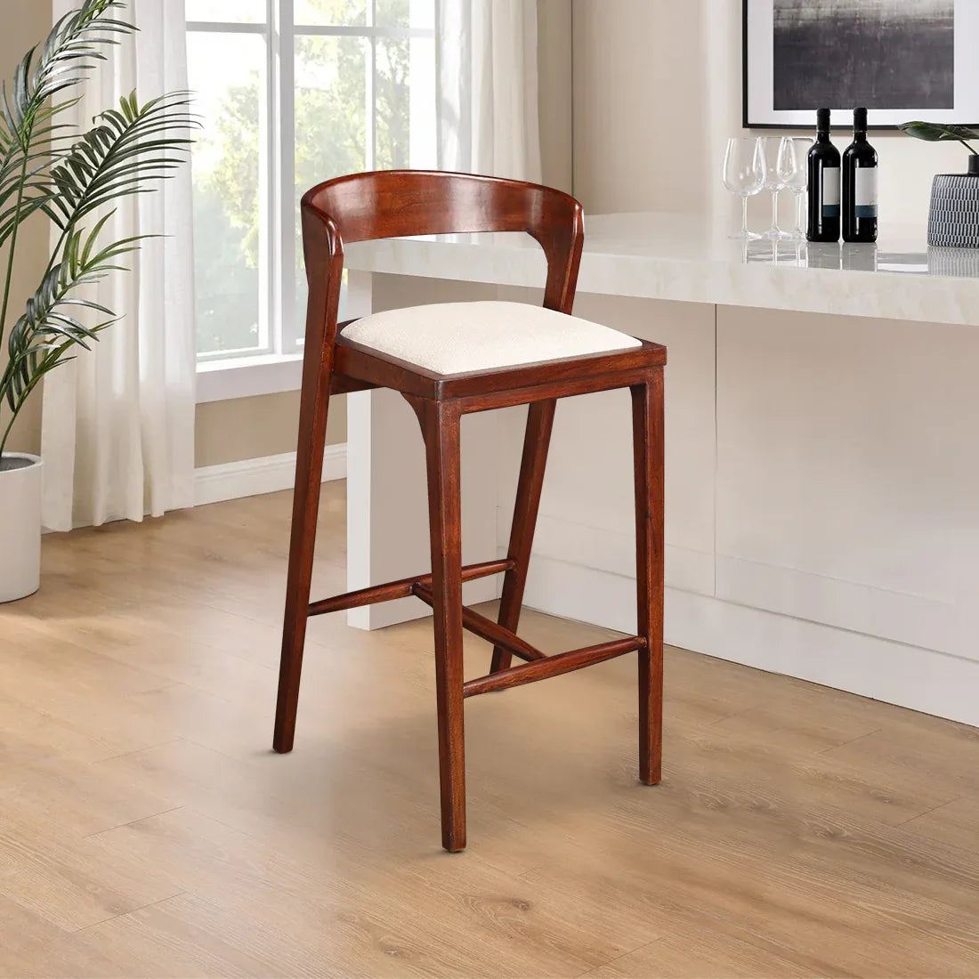 Eleganza Mango Wood Bar Stool in Beige Walnut Colour