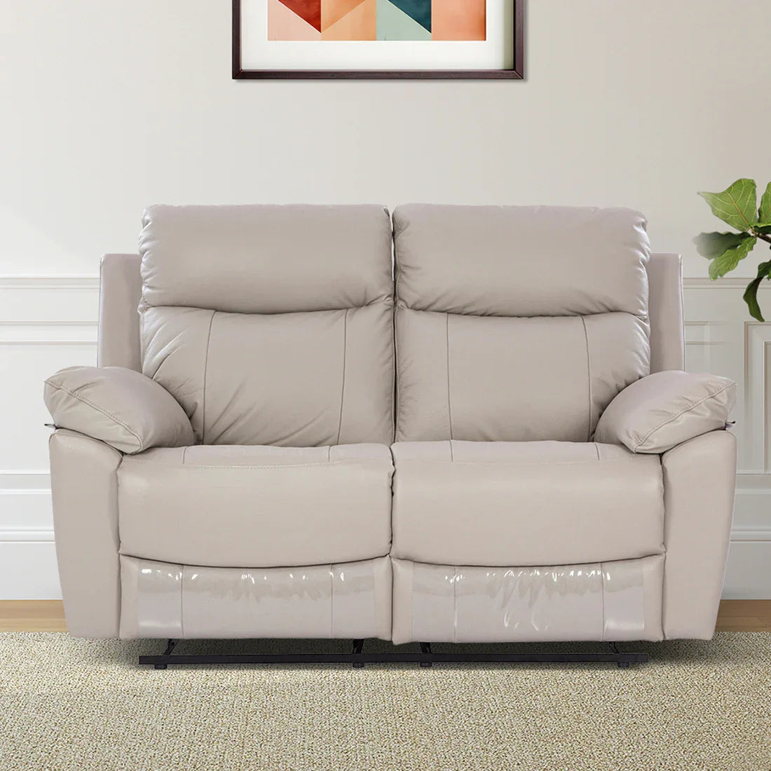 Quantum Half Leather Two Seater Recliner in Light Grey Colour