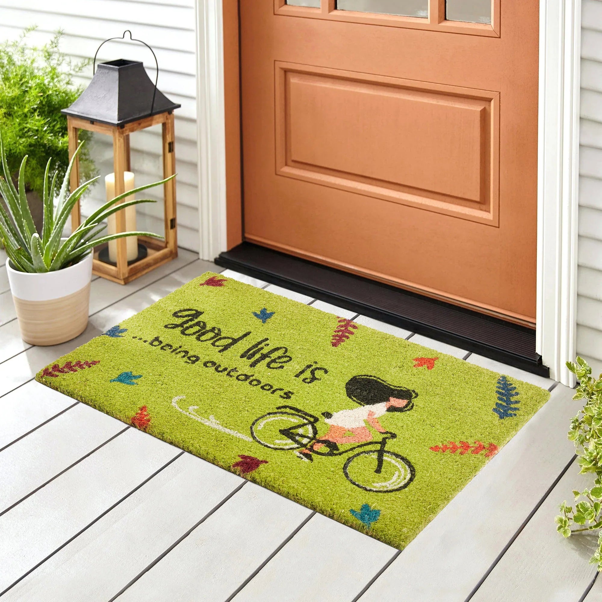Good Life Is Being Outdoors Printed Coir Doormat 40x60 CM in Green