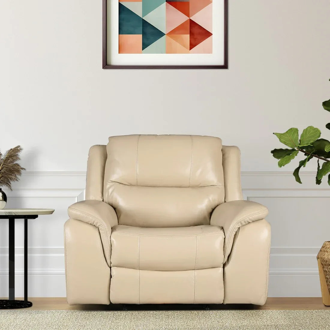 Murray Half Leather Recliner In Beige Colour – HomeTown