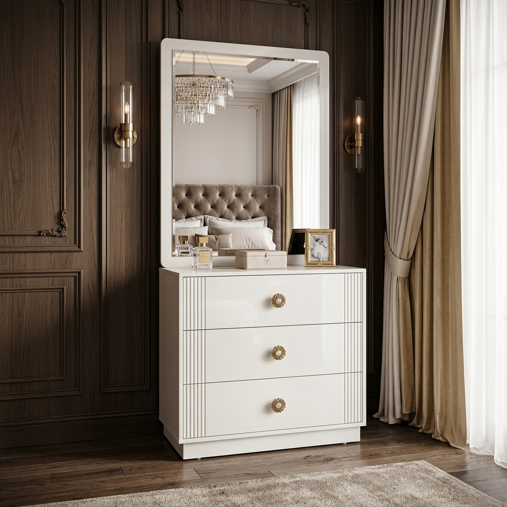 Snowcrest Dresser with Sliding Mirror