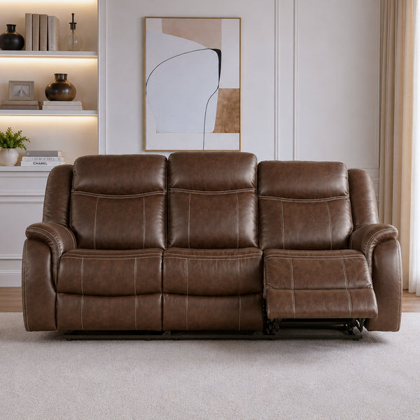 Haven Leatherette Manual Recliner | 3 Seater | Dark Brown