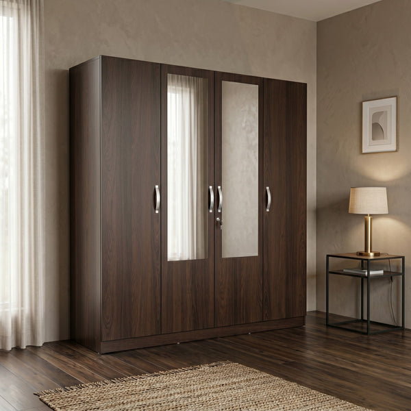 ALLEN PLUS 4 DOOR WARDROBE WITH MIRROR WALNUT