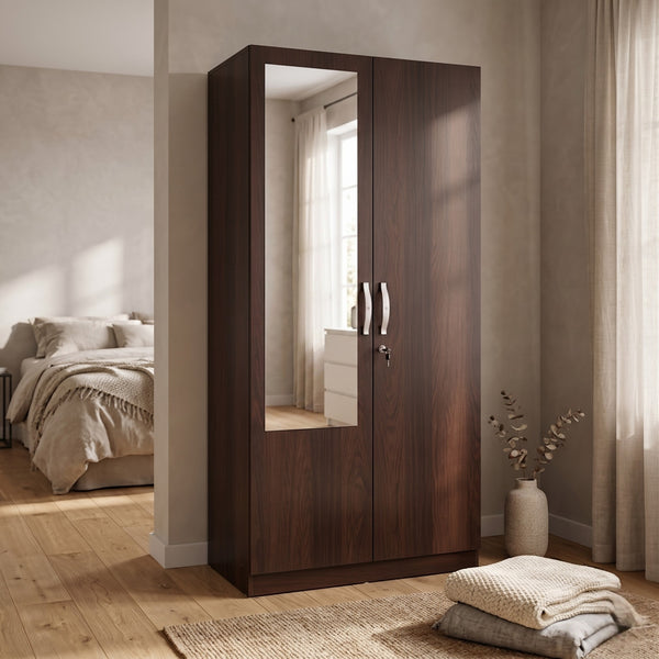Allen Plus 2 Door Wardrobe with Mirror Walnut