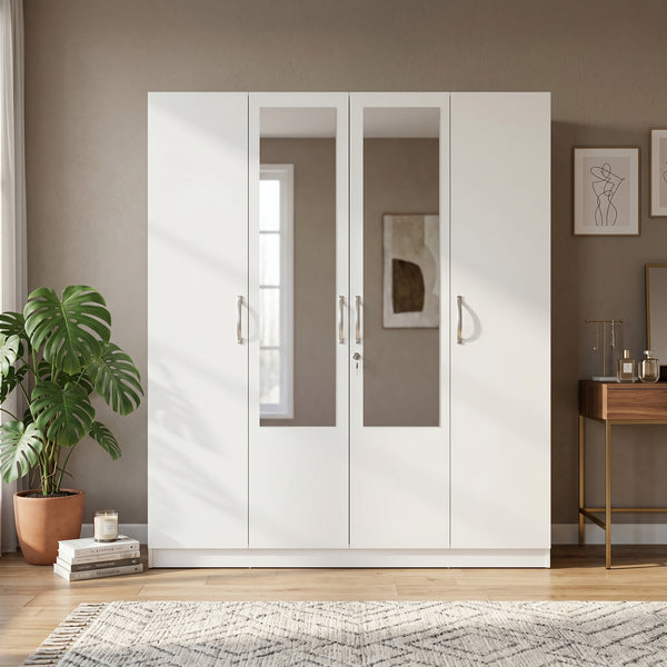 ALLEN PLUS 4 DOOR WARDROBE WITH MIRROR WHITE