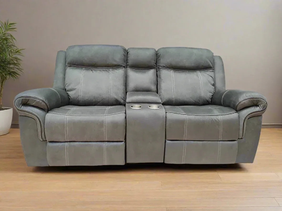 Enfield Fabric Seater Recliner with Console in Grey Colour