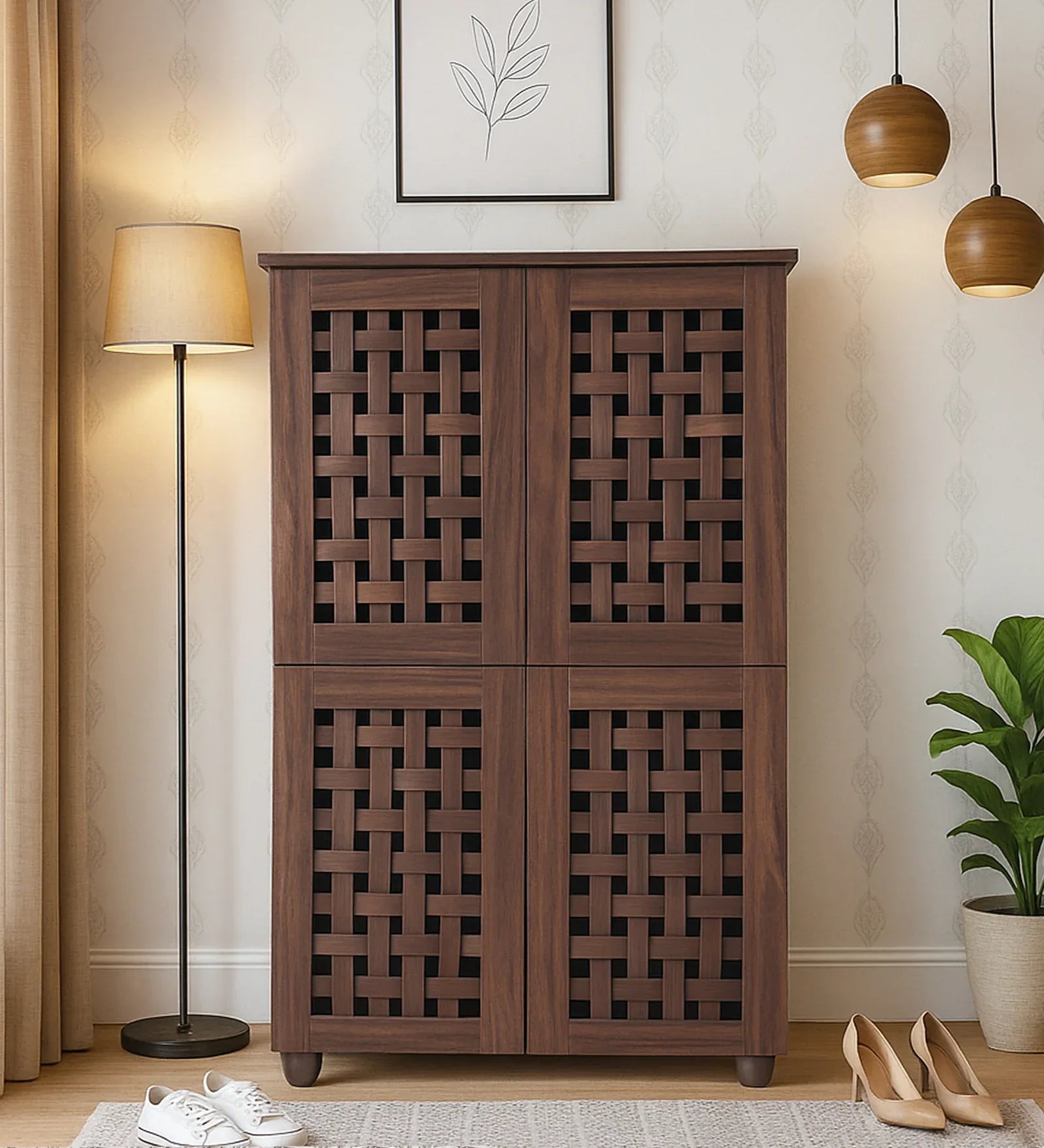 Neste 4 Door Shoe Rack in Walnut Colour