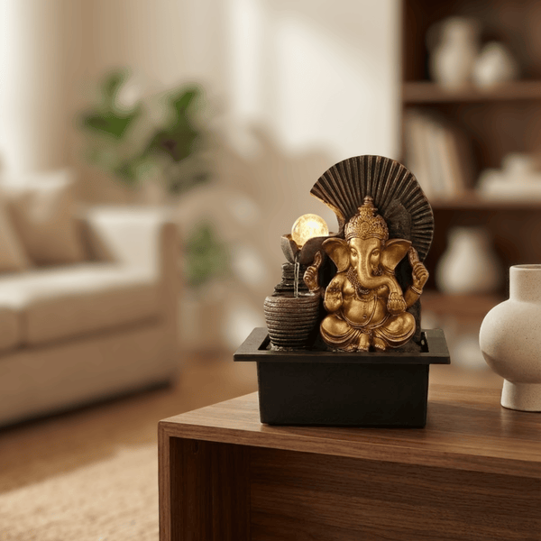 Impression Ganesha Fountain in Gold/black