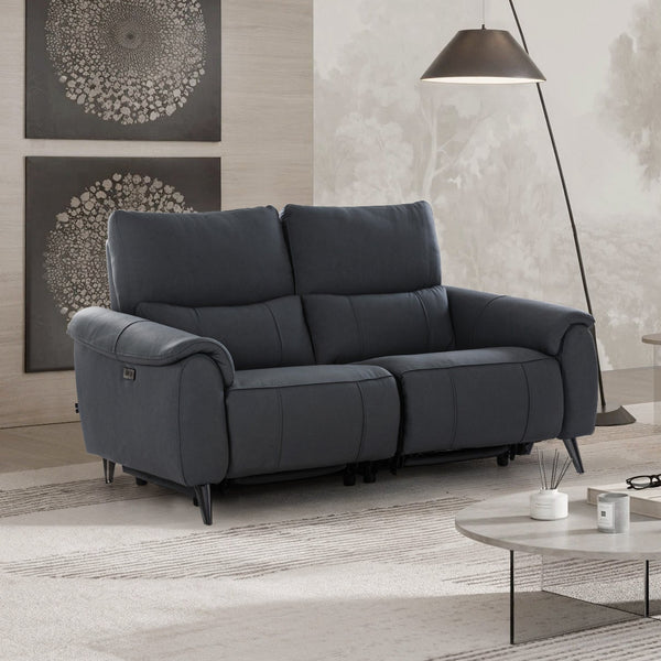 Levanto Half Leather Zero Wall Electric Recliner | 2 Seater | Ocean Blue
