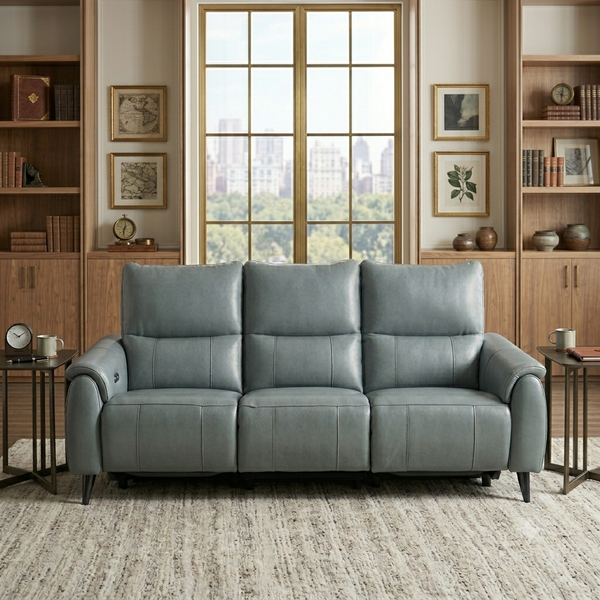Levanto Half Leather Zero Wall Electric Recliner | 3 Seater | Slate Grey