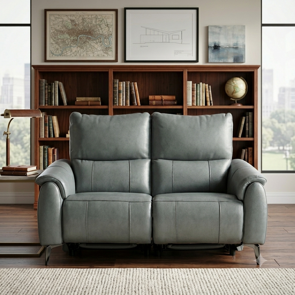 Levanto Half Leather Zero Wall Electric Recliner | 2 Seater | Slate Grey