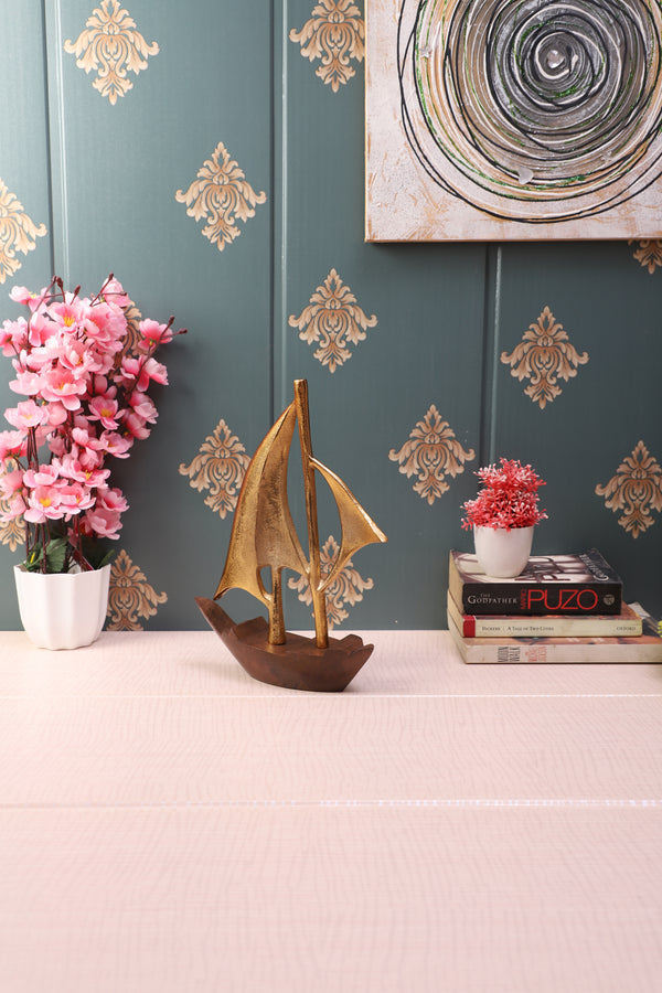 De Massion Raw Matt Gold Aluminum and Wood Handcrafted Nautical Sailing Boat