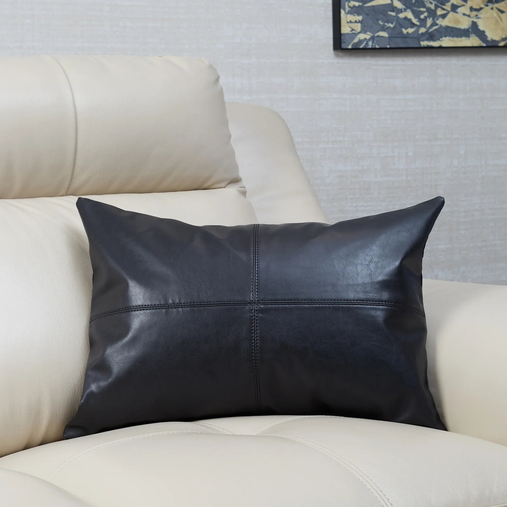 Luxe Living Vegan Leather Cushion Cover 35x50 Cm in Black Colour
