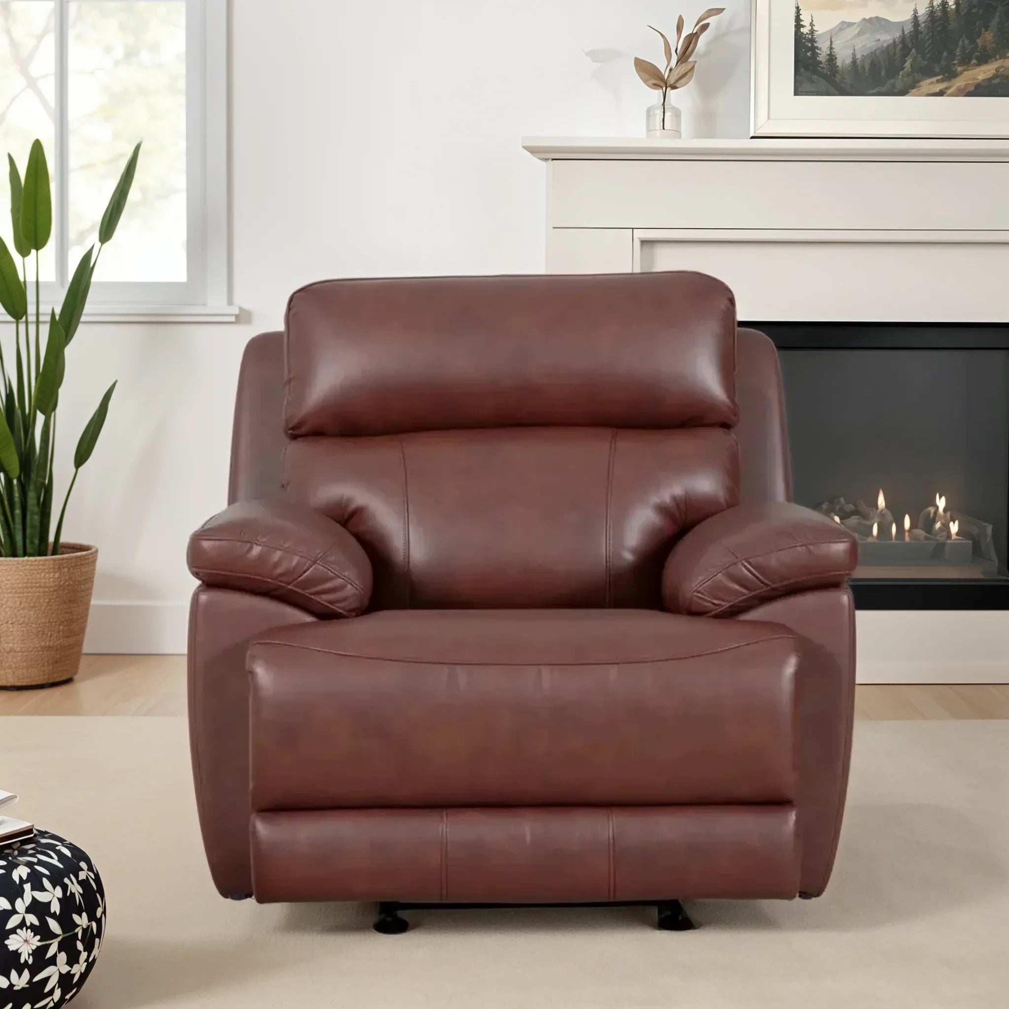 Calvio Half Leather Single Seater Electric Recliner in Burgundy Colour