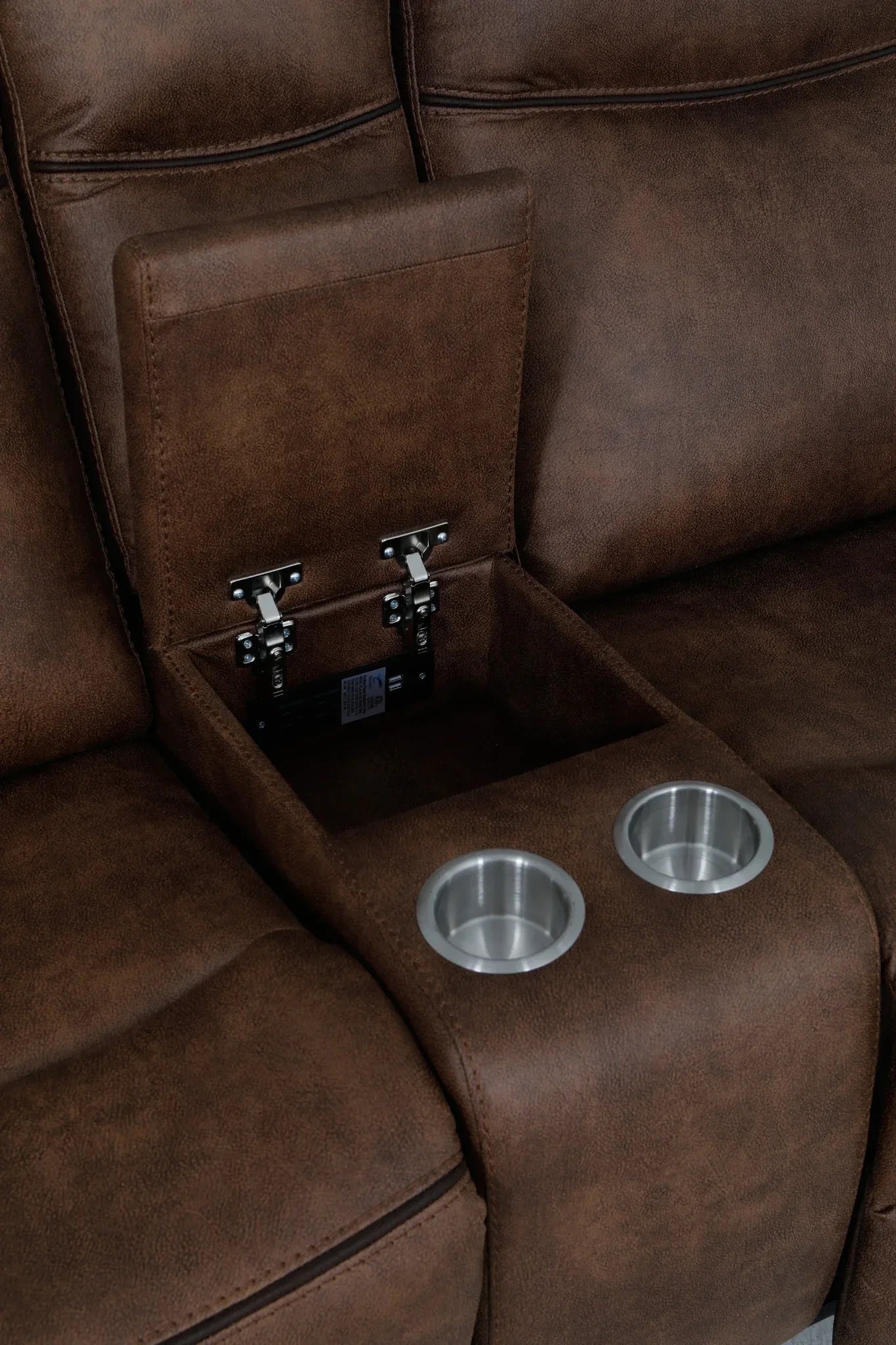 Liora 2 Seater Fabric Rocker + Recliner With Console in Brown Colour - HomeTown