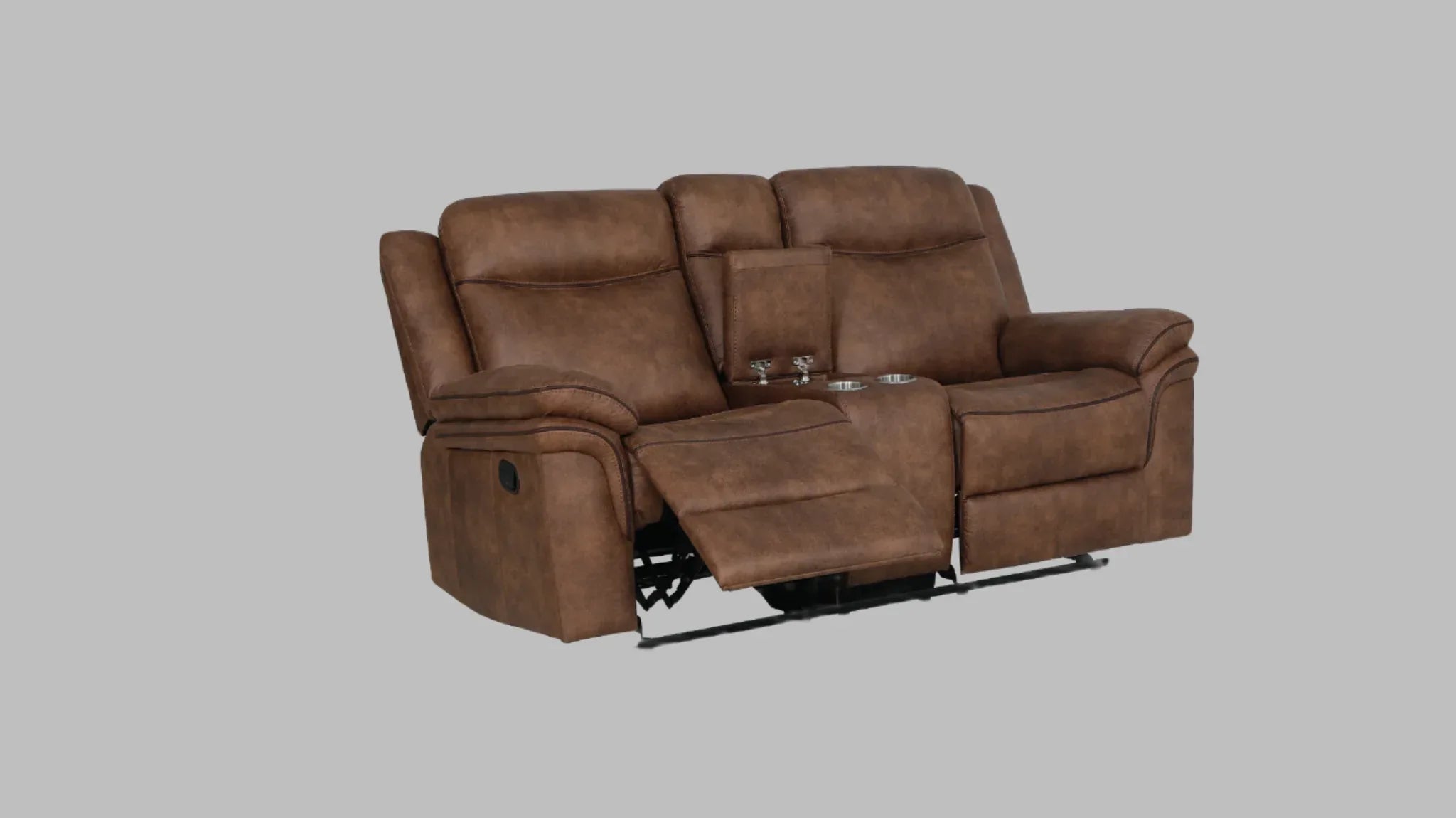 Liora 2 Seater Fabric Rocker + Recliner With Console in Brown Colour - HomeTown
