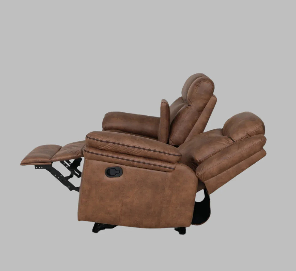 Liora 2 Seater Fabric Rocker + Recliner With Console in Brown Colour - HomeTown