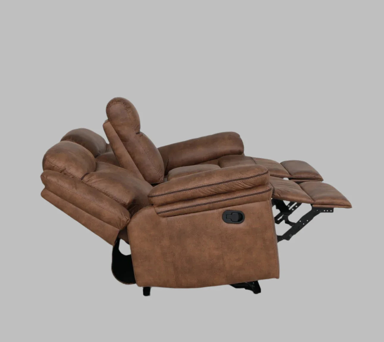 Liora 2 Seater Fabric Rocker + Recliner With Console in Brown Colour - HomeTown