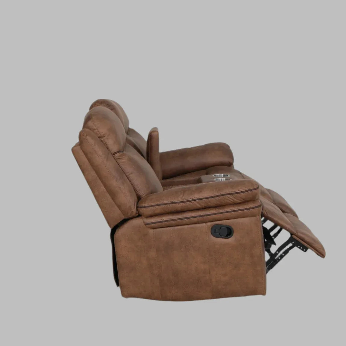 Liora 2 Seater Fabric Rocker + Recliner With Console in Brown Colour - HomeTown