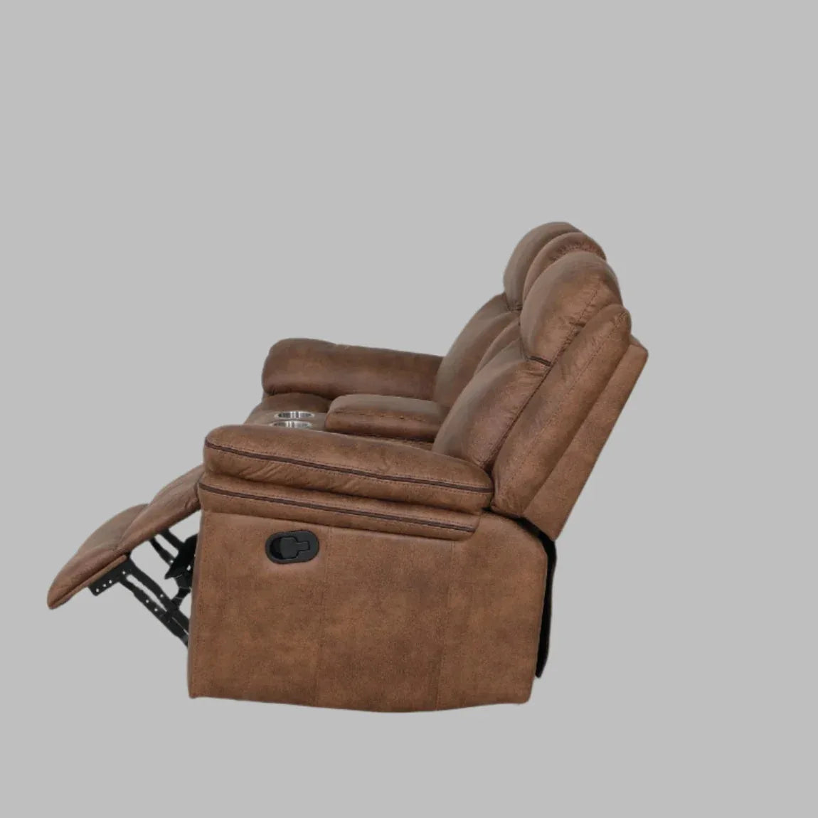 Liora 2 Seater Fabric Rocker + Recliner With Console in Brown Colour - HomeTown
