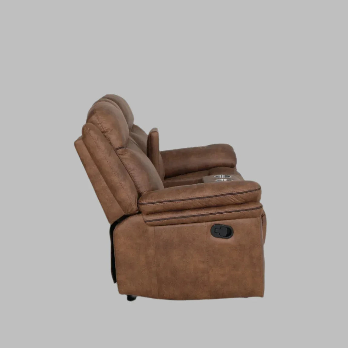 Liora 2 Seater Fabric Rocker + Recliner With Console in Brown Colour - HomeTown