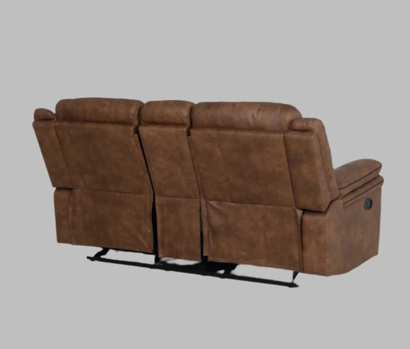 Liora 2 Seater Fabric Rocker + Recliner With Console in Brown Colour - HomeTown