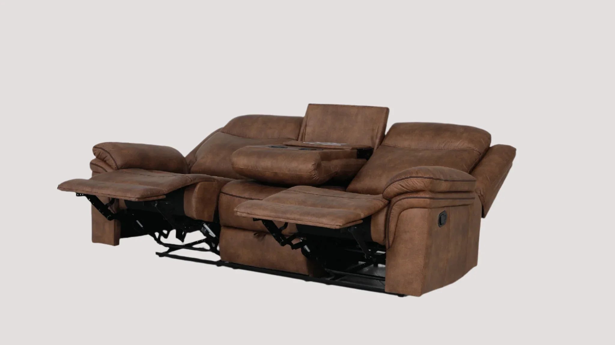 Liora 3 Seater Fabric Recliner in Brown Colour - HomeTown