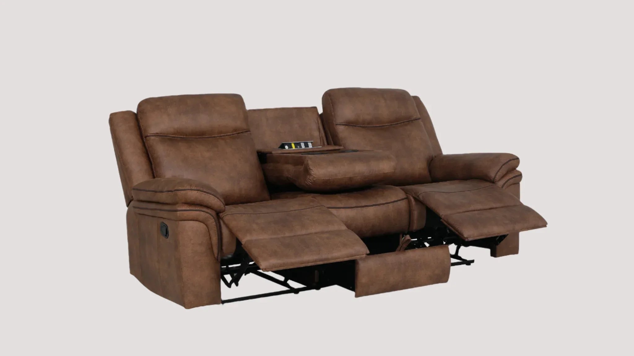 Liora 3 Seater Fabric Recliner in Brown Colour - HomeTown