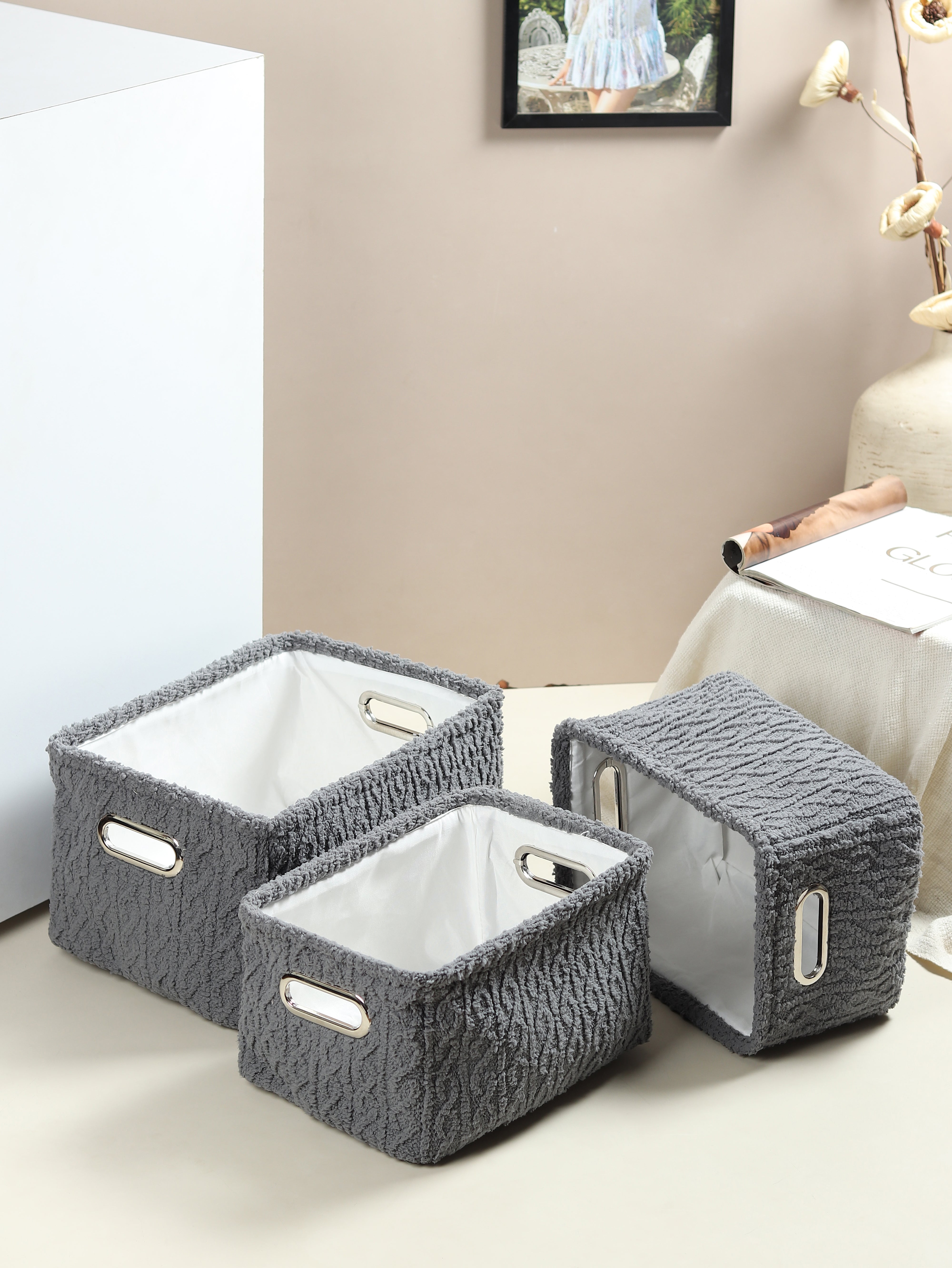 Warm Whirl Ash Grey Basket set of 3