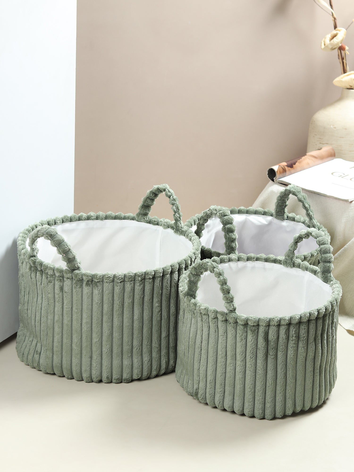 Cloud weave cloth basket Squashy Green Set of 3