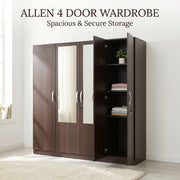 ALLEN PLUS 4 DOOR WARDROBE WITH MIRROR WALNUT