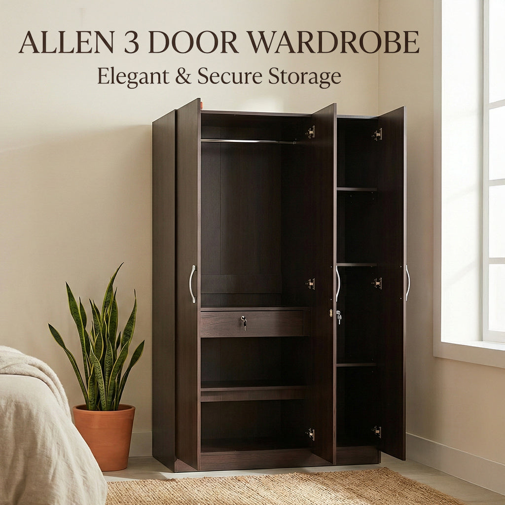 3 Door Wardrobe in White Engineered Wood