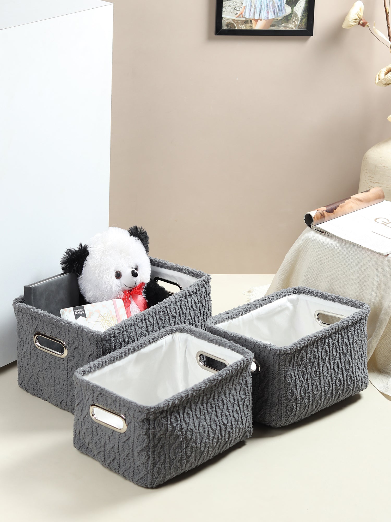 Warm Whirl Ash Grey Basket set of 3