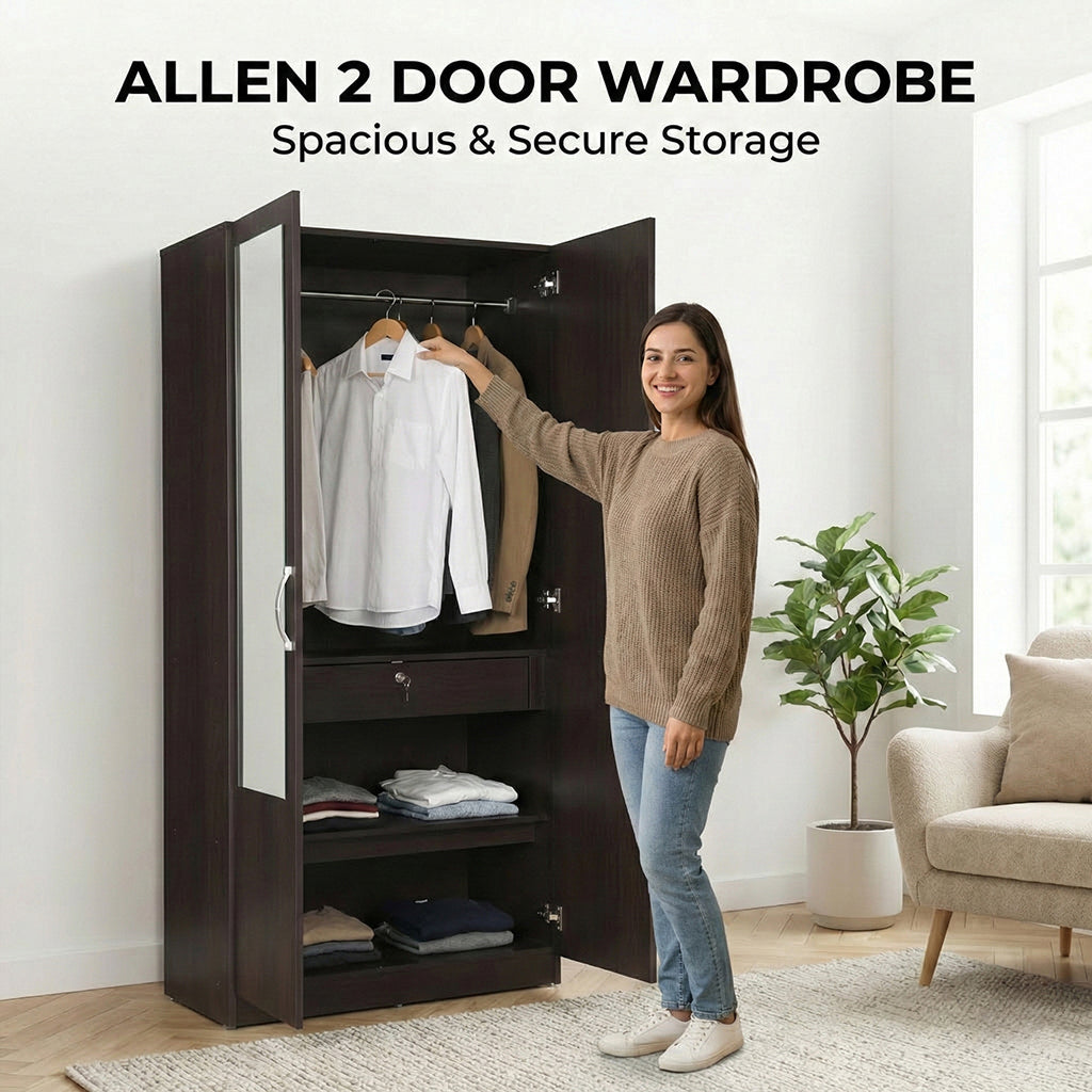 ALLEN PLUS 2 DOOR WARDROBE WITH MIRROR WALNUT