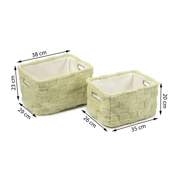 De Massion Soft Grid Plush Storage Basket Sage Green Set of 2 dimensions
